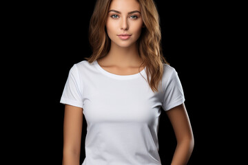 Fototapeta premium Woman in White Tshirt Mockup created with Generative AI
