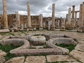 ancient Roman structures in Jerash city,Gerasa, Jordan, hippodrom, amphiteatre,theatres and columns...