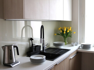 Modern white kitchen clean interior design
