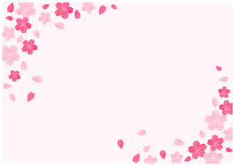 桜が美しい桜の花の散る春の和風フレーム背景4薄桜色