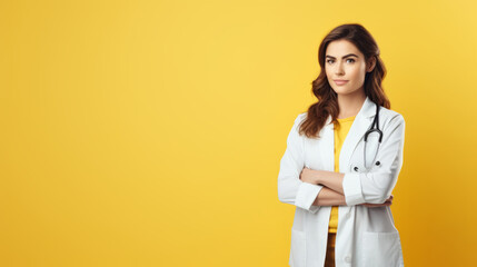 Young female doctor standing with arms crossed