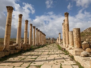 ancient Roman structures in Jerash city,Gerasa, Jordan, hippodrom, amphiteatre,theatres and columns...