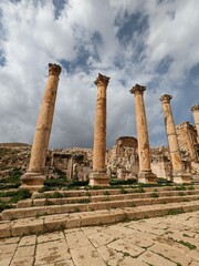 ancient Roman structures in Jerash city,Gerasa, Jordan, hippodrom, amphiteatre,theatres and columns of the ancient Roman civilization made out of sand and marble stone