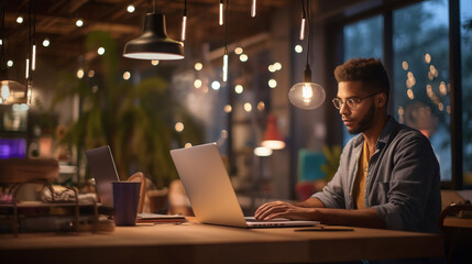 Young male architect is sitting and working on a project