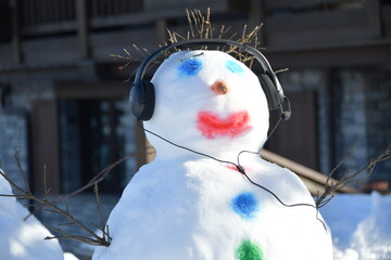 Portrait of a snowman by winter 