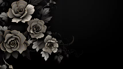 Foto op Plexiglas Illustration de fleurs sur un fond noir. Végétation, plantes. Arrière-plan et fond pour conception et création graphique.  © FlyStun