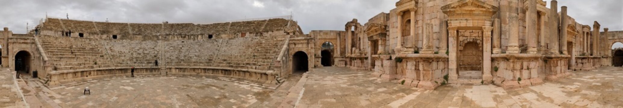 ancient Roman structures in Jerash city,Gerasa, Jordan, hippodrom, amphiteatre,theatres and columns of the ancient Roman civilization made out of sand and marble stone