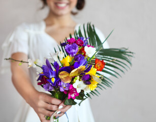 Beautiful wedding bouquet in bride hand