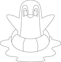 Penguin Swimming Lifebuoy Animal Vector Graphic Art Illustration