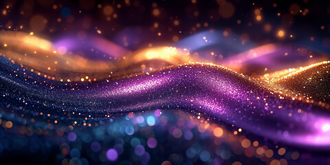 Glitter Purple Wave Stripes Design. Shiny moving lines design element with bokeh effect background - obrazy, fototapety, plakaty