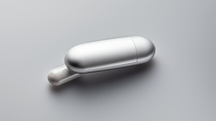 One big and one small silver capsule on a silver background