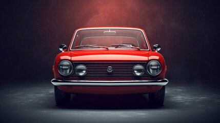 A frontal view showcasing the classic allure of a vibrant red car