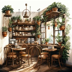 Coffee shop vibes in watercolor style. AI generate illustration