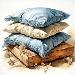 Fluffy pillows in watercolor style. AI generate illustration