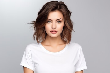 Fototapeta premium Woman in White Tshirt Mockup created with Generative AI