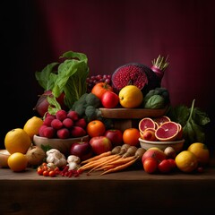 A bunch of fruits and vegetables on a table