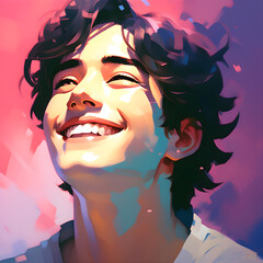 웃고 있는 남자, 미소 짓는 남성, 해맑은 남자 그림, 유화