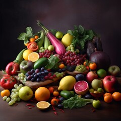 Naklejka na ściany i meble A painting of a pile of fruits and vegetables