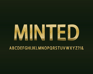 Stylish alphabet of minted golden capital letters with decor. Typography font style for monogram design.