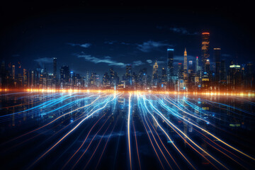 Futuristic Data Stream in Blue Glowing Light