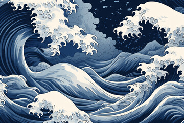 Indigo Background with Wave Pattern Illustration