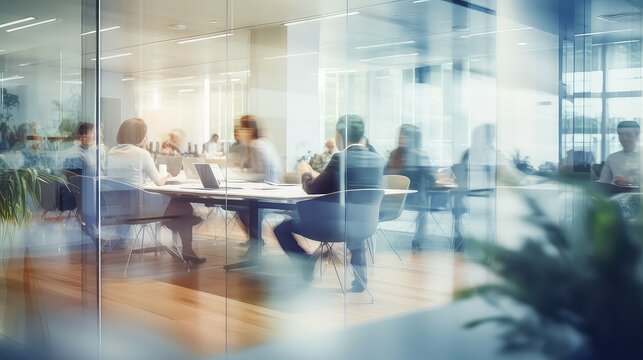 desk blur office background illustration laptop computer, business productivity, meeting conference desk blur office background