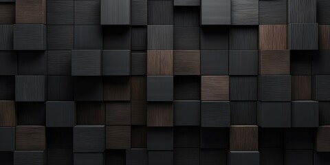 Block stack wooden 3d cubes black brown background - Powered by Adobe