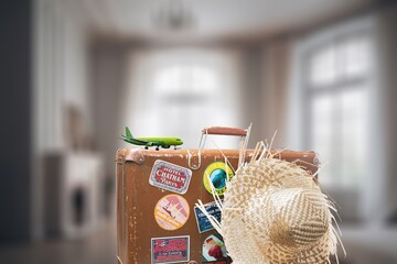 Passenger passport, suitcase for travel in the room