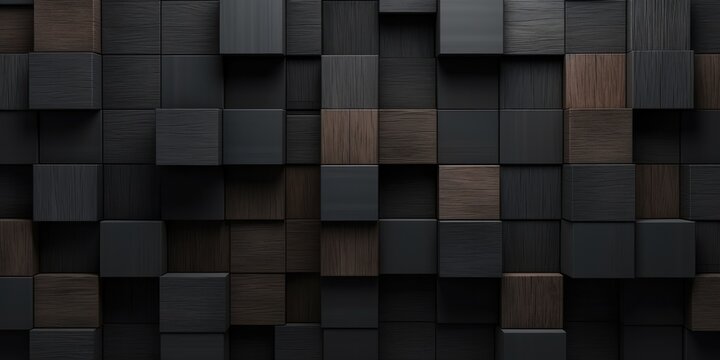 Fototapeta Block stack wooden 3d cubes black brown background
