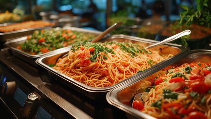 Obraz premium Italian Indulgence: Tomato Spaghetti at Luxury Buffet