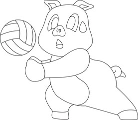 Pig Volleyball player Volleyball Sports Animal Vector Graphic Art Illustration