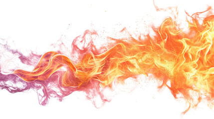 Intense flames consuming a space, vibrant and dynamic with flying sparks, isolated on white background