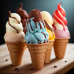 ice cream cone with more flavors - obrazy, fototapety, plakaty
