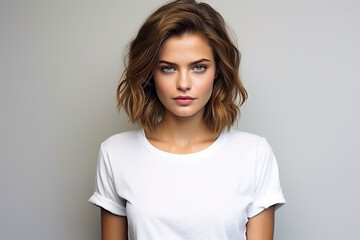 Obraz premium Woman in White Tshirt Mockup created with Generative AI