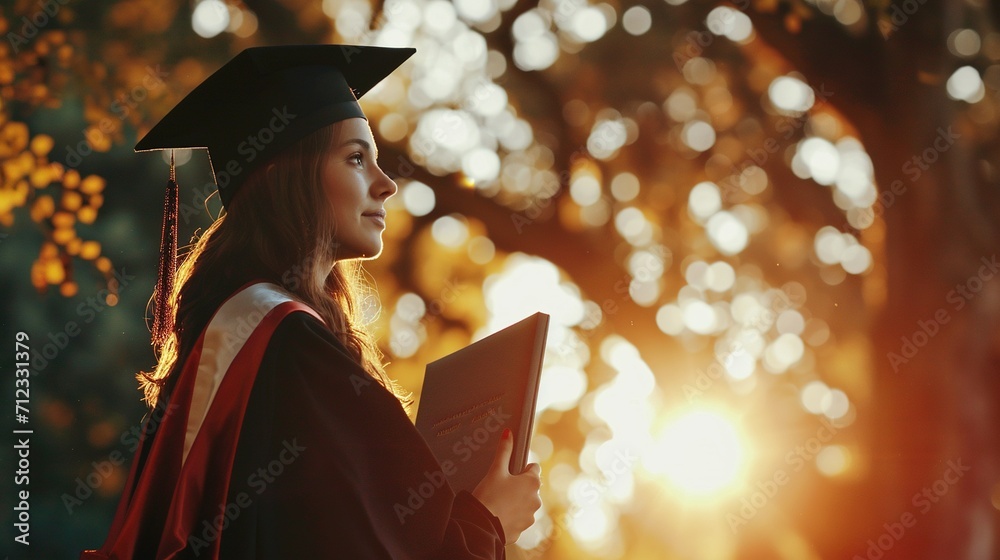 Wall mural a graduate student in a graduation cap and gown will receive a diploma. created with generative ai t