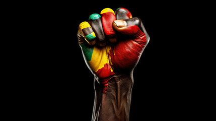 Black History Month, Raised Hand Fist with Red, Yellow, and Green Color Oil Painting, Digital Art for Banner or Poster