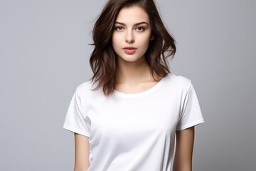 Obraz premium Woman in White Tshirt Mockup created with Generative AI