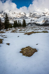 Snow on Mount Canin and Montasio. Spring snow