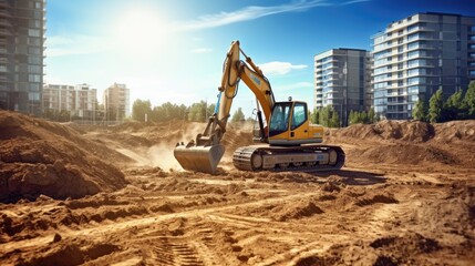 Excavator at work on a construction site. Generative ai