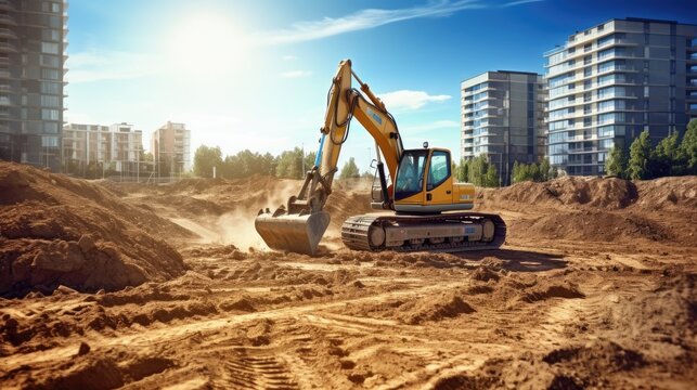 Excavator at work on a construction site. Generative ai
