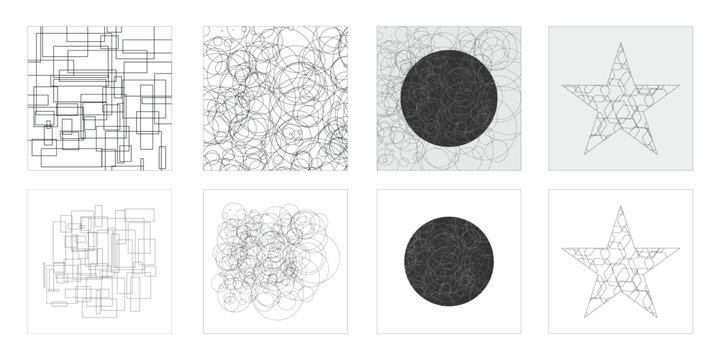 Line art/circle art collage background in white background