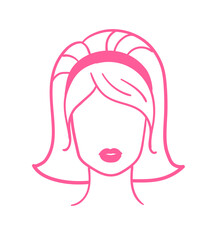 Vector pink colored illustration of female portrait with vintage hairstyle