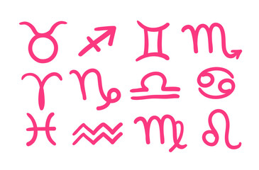 Vector set of zodiac signs icons in pink colors
