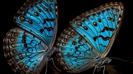 Closeup of glowing blue butterflies