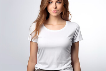 Fototapeta premium Woman in White Tshirt Mockup created with Generative AI