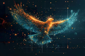 Fotobehang The outline of a phoenix, showcase interface cosmic background © jakapong