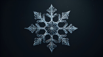 Extreme closeup of a snowflake showcasing its unique symmetry, generative ai