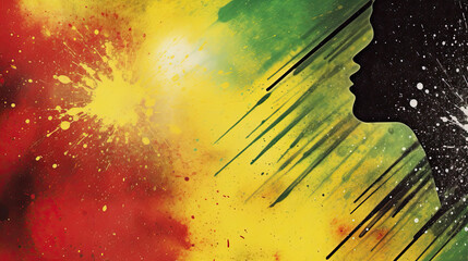 Black History Month Abstract Watercolor Ink Splash Oil Painting. Red, Yellow, and Green Grunge Texture Background