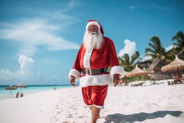 Santa Claus is spending his vacation on a tropical beach