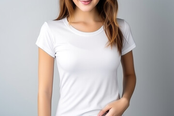Fototapeta premium Woman in White Tshirt Mockup created with Generative AI
